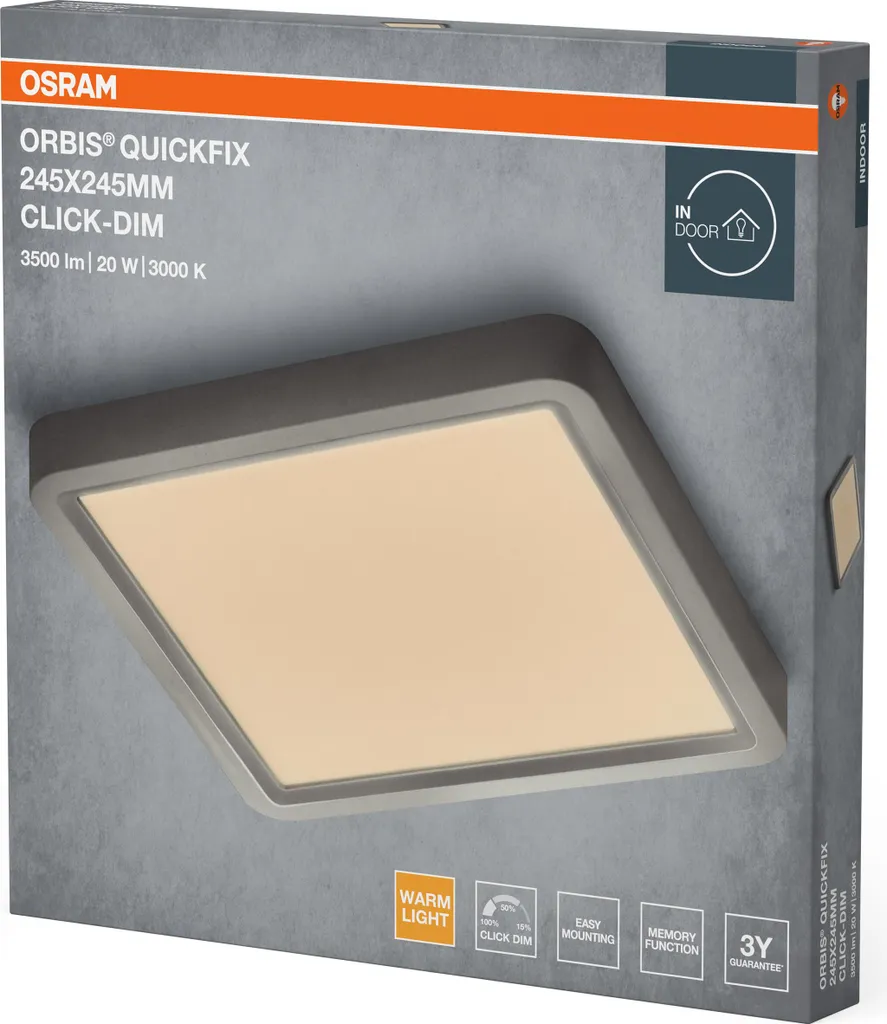 Offerta Plafoniera LED Orbis Quickfix 20W Quadrata Click Dim Argento - 2
