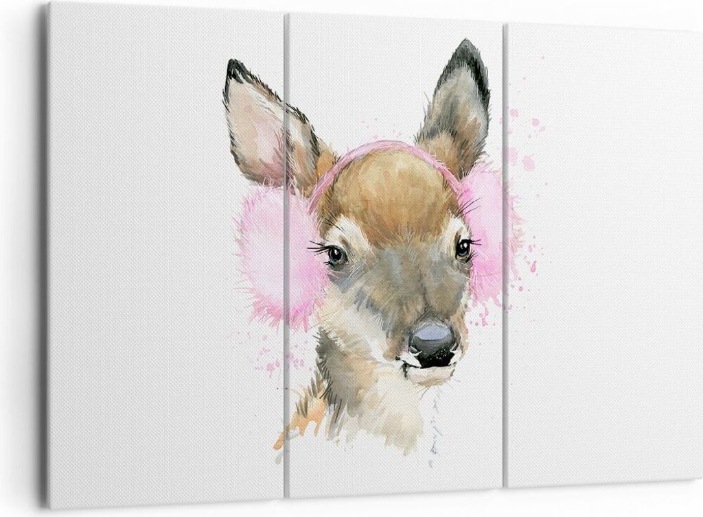 Bild auf Leinwand - Leinwandbild - Hirsch Ohrenschützer Bunt Winter - 165x110cm - Wand Bild - Wanddeko - Leinwanddruck - Bilder - Kunstdruck - Lei...
