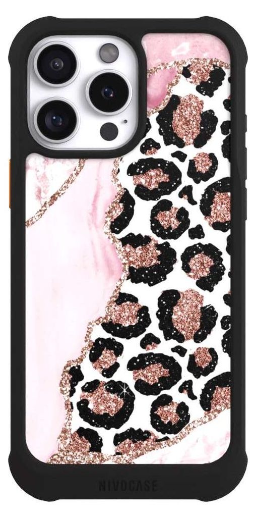NIVOCASE Hülle für Apple iPhone 16 Pro Max Stoßfeste Handyhülle NIVOmax Case Schwarz Glitzer Look Leopard Marmor