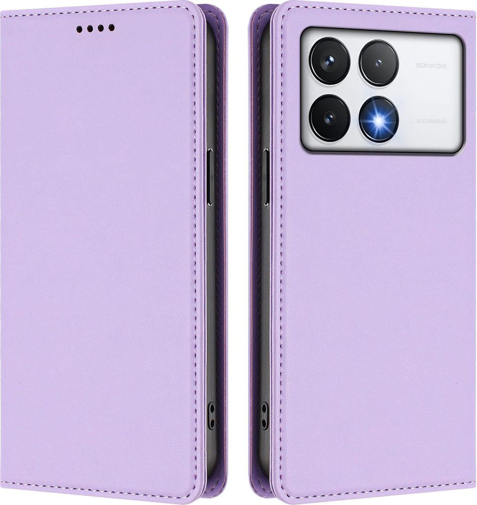 Handyhülle für Xiaomi Poco F6 Pro, Kunstleder Klapphülle Stoßfeste Magnetische Hülle mit Ständer Violett