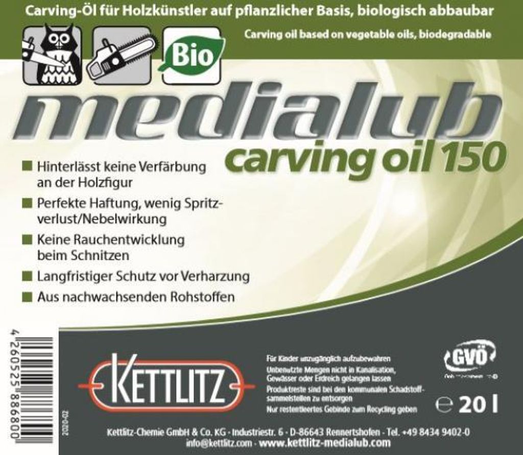 KETTLITZ-Medialub Carving Oil 150 -Kettenöl für Holzschnitzer - Kanister 20 Liter