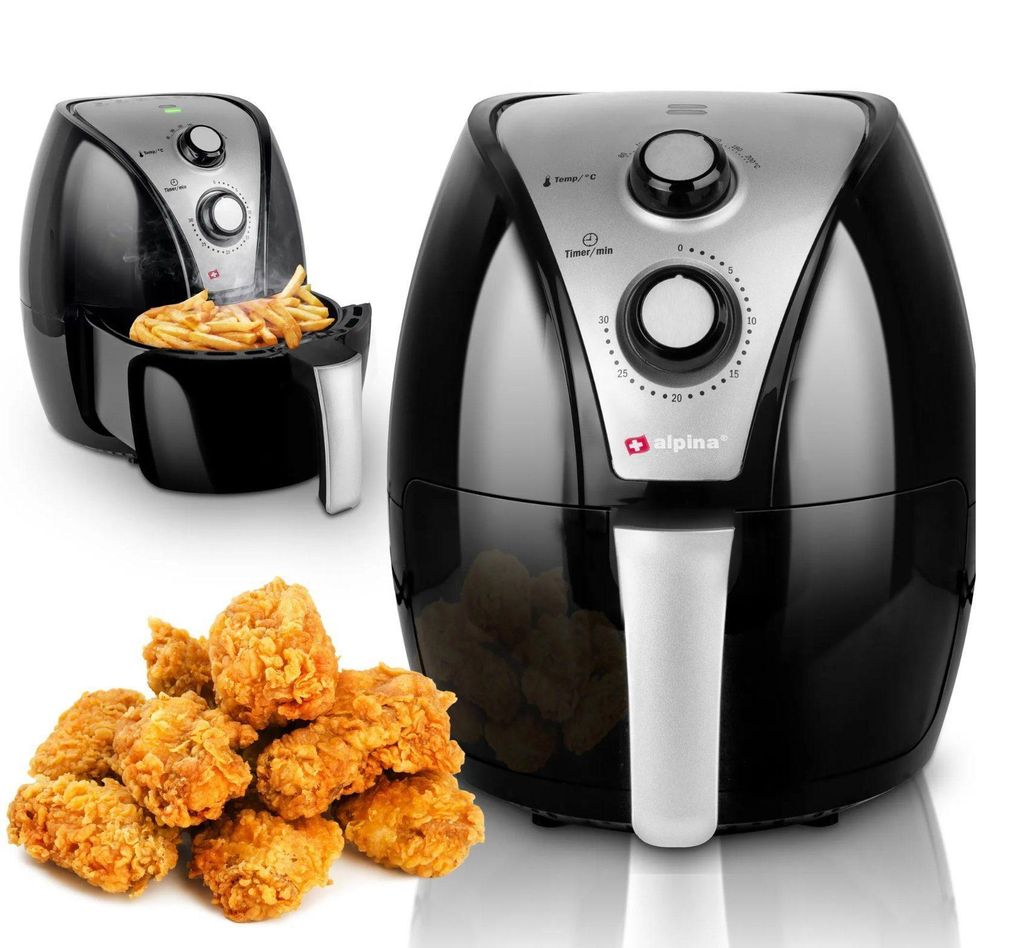 JUNG Alpina Heißluftfritteuse Airfryer Heißluftfritteuse 3L Fritteuse Heissluft ohne Öl, 1300 W, automatische Abschaltung, 1300W, Friteuse