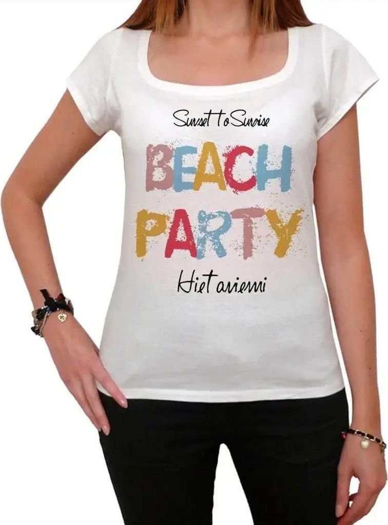 Damen Grafik T-Shirt Strandparty in Hietaniemi – Hietaniemi Beach Party – Öko-Verantwortlich Vintage Jahrgang Kurzarm Lustige Druck Geburtstag