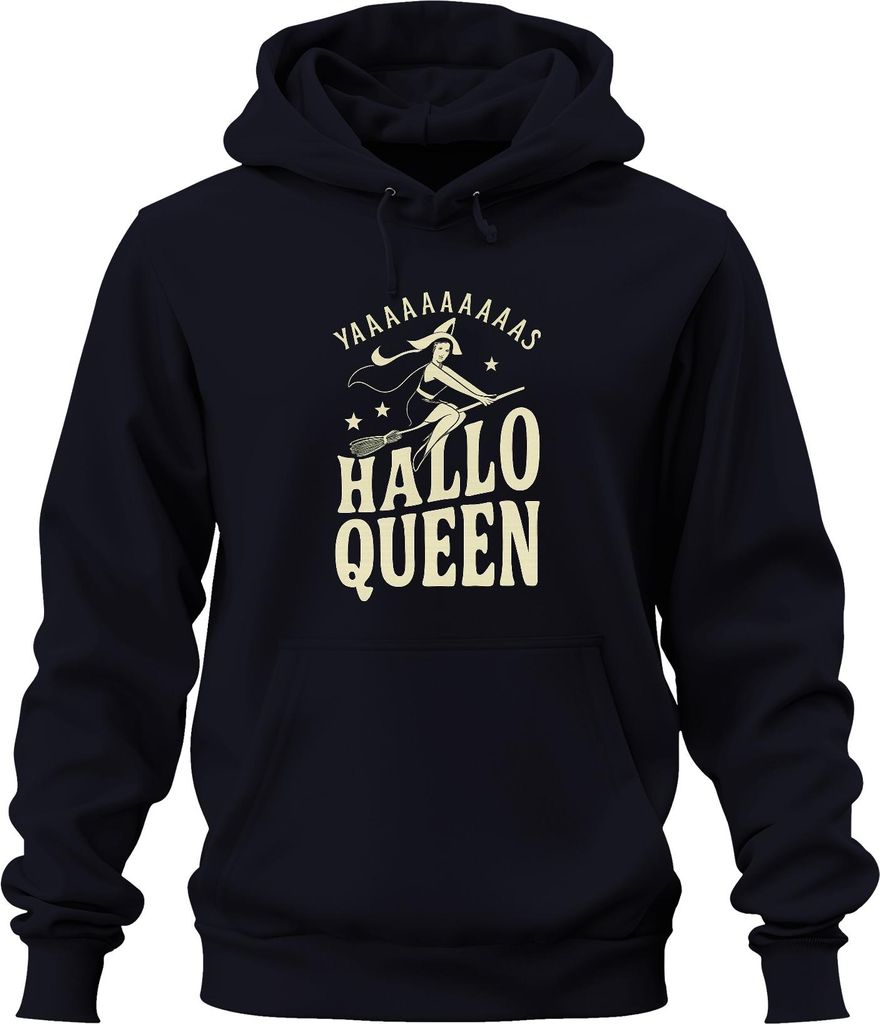 Hallo Queen Hexe Besen Yaaaaaas Halloween Retro Vintage Lustig Uni Hoodie Kapuzenpullover, Navy, XXL