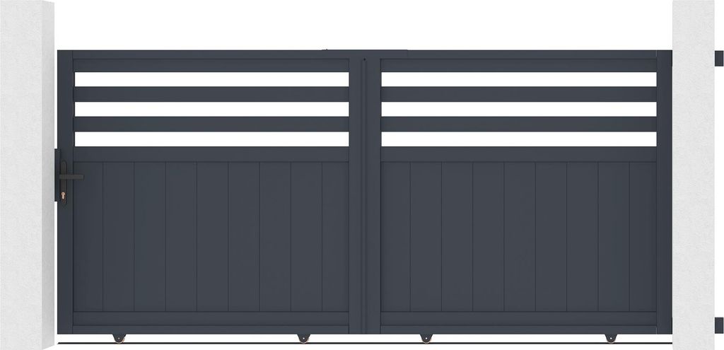 Schiebetor 3m NEVIS H.140cm + 2 Pfosten H.166cm aluminium grau