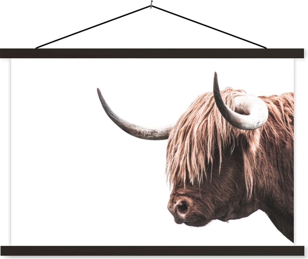 MuchoWow Textilposter Schottisches Hochlandrind - Tier - Weiß 120x80 cm mit schwarzem Rahmen - Wanddeko