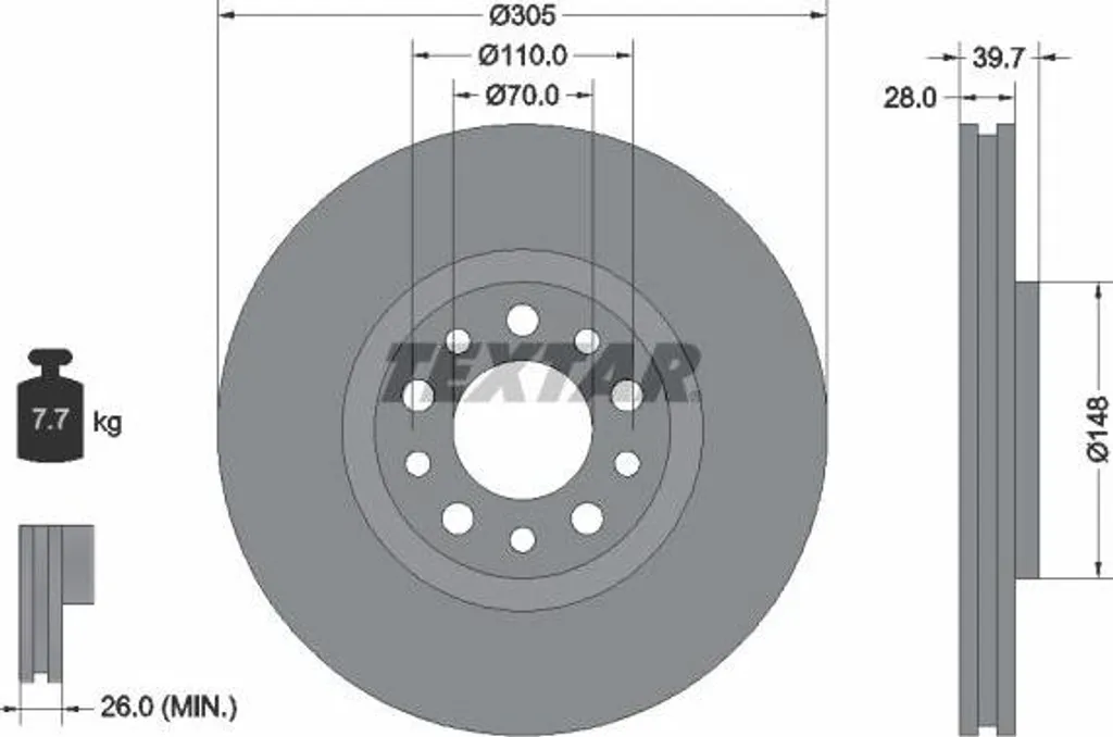 Disque de frein avant ventilé Textar compatible Alfa 159 et Brera OE