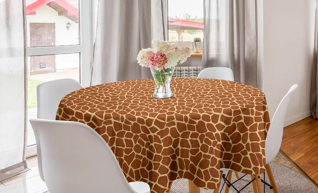 Tovaglia Rotonda 150 cm ABAKUHAUS Giraffa Cannella e Beige Arredo Tavola