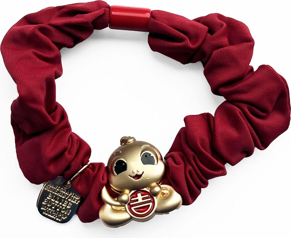 Glück bringender Satin-Haargummi mit lächelnder Schlange Ji Rot
