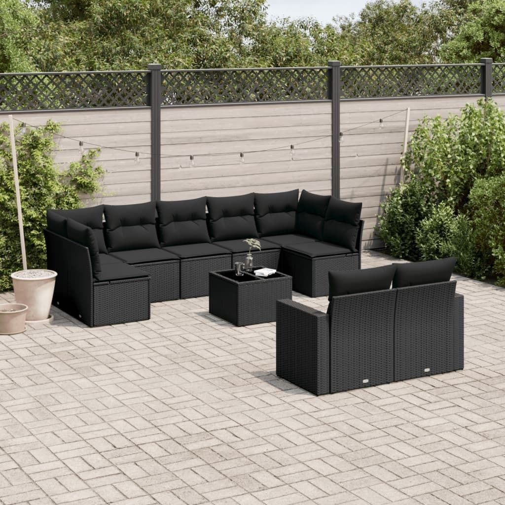 Maison Exclusive - 10-tlg. Garten-Sofagarnitur mit Kissen Schwarz Poly Rattan