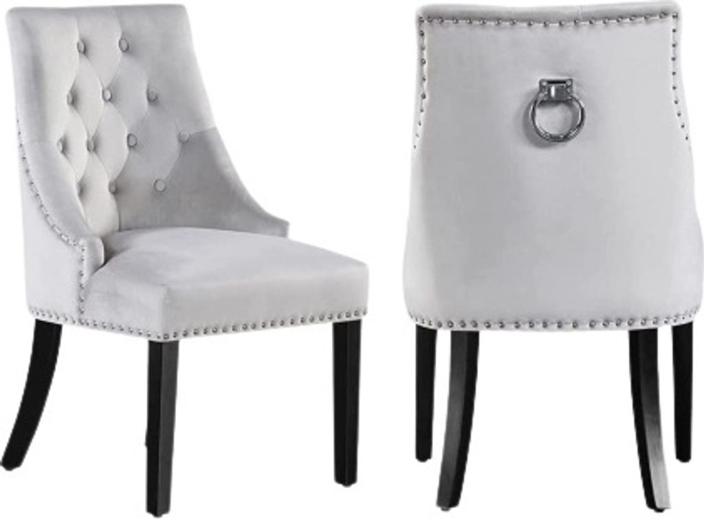Ensemble de 2 chaises de salle à manger Windsor - Rembourrage en velours moelleux et pieds en bois massif robustes - Gris clair