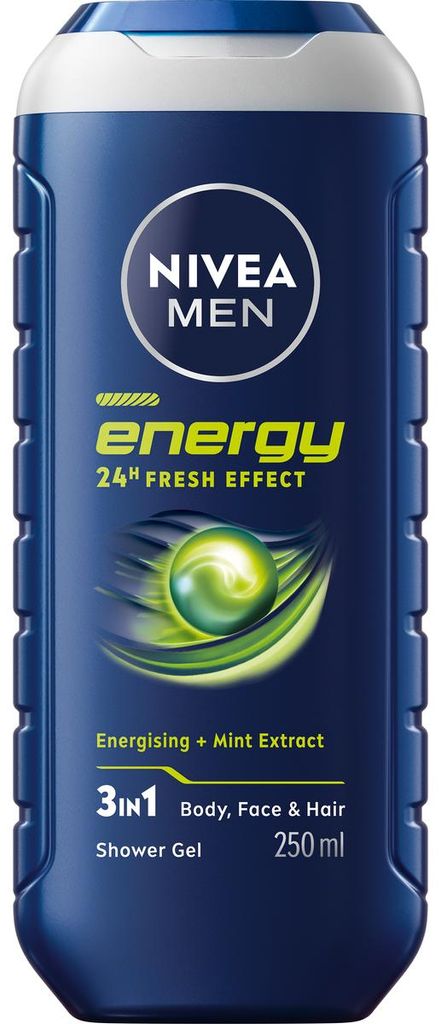 NIVEA MEN Energy 3-in-1 Duschgel für Männer - für Gesicht, Körper und Haar, 250 ml