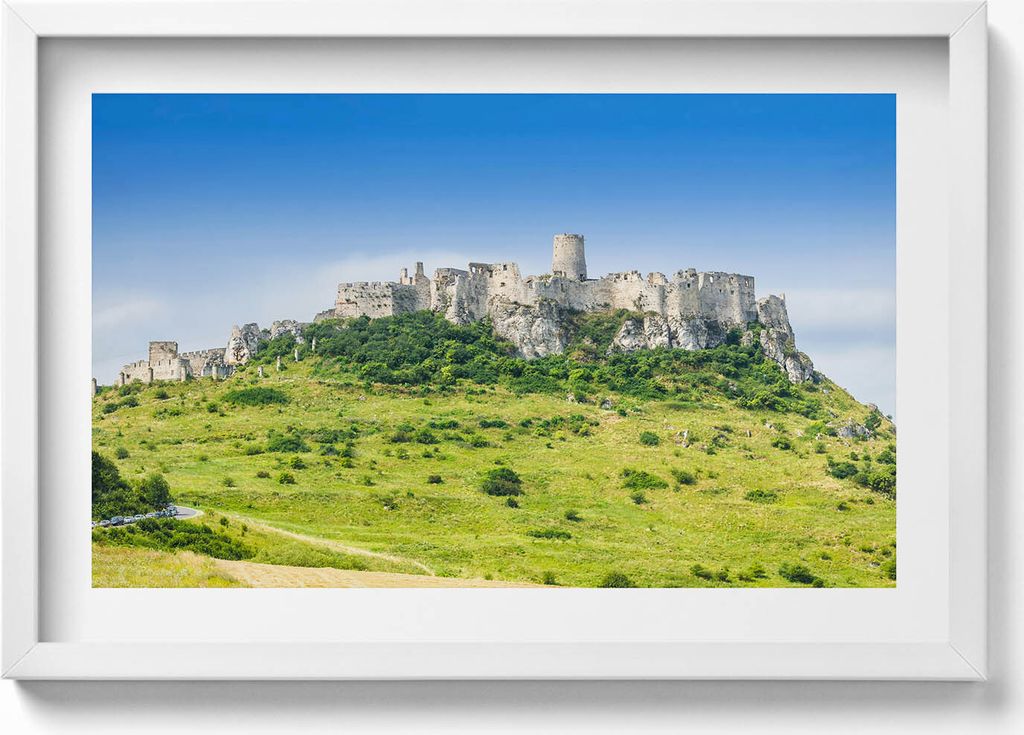 Zipser Burg in der Slowakei– Wandbild mit Rahmen – Gerahmtes Bild – Wanddekoration – 60x40 cm – Schwarz Rahmen