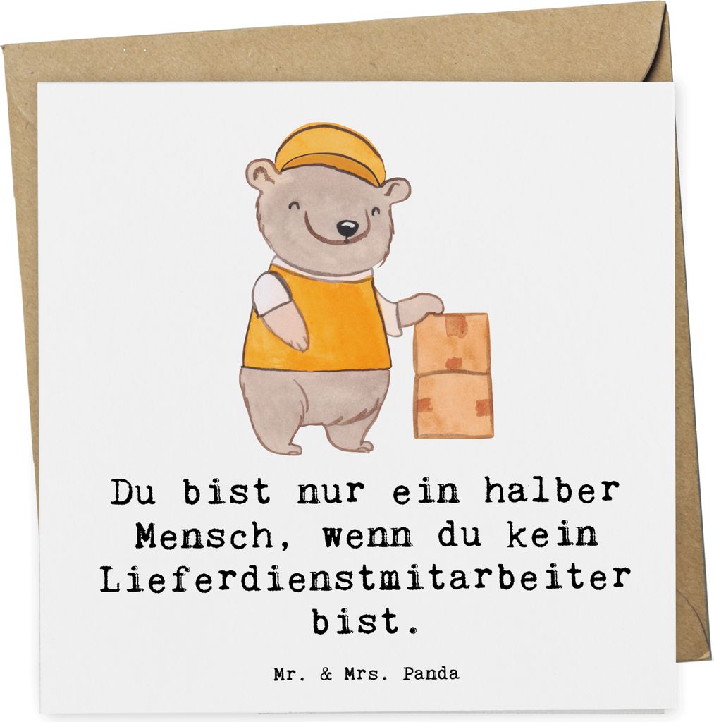 Mr. & Mrs. Panda Grußkarte Lieferdienstmitarbeiter Herz - Weiß - Geschenk, Klappkarte, Pizzabringdienst, Glückwunschkarte, doppelkarte, anlasska...