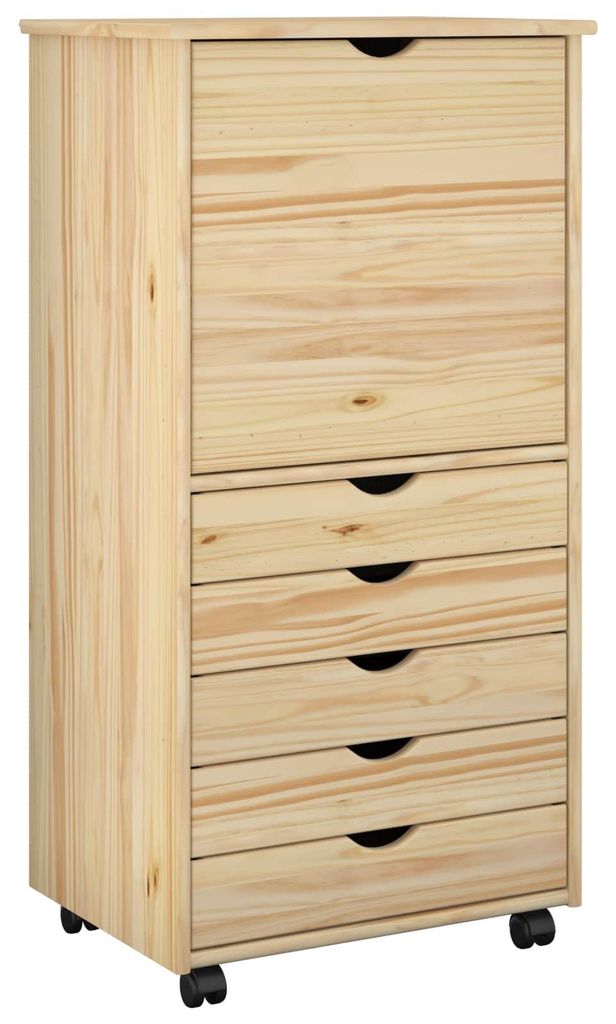 Rollschrank Mit Rad Braun 53 x 39 x 103 cm Massivholz Kiefer