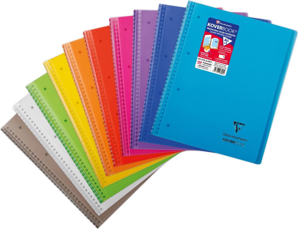 Clairefontaine 5x Doppelspiralblock A4+ 80 Blatt kariert Farben Sortiert 396001C