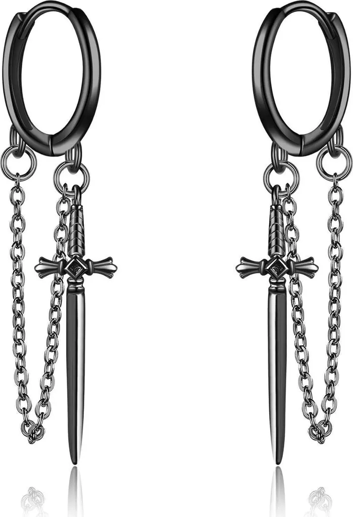 Créoles glands avec pendentif épée noire bijoux d'oreille punk rock