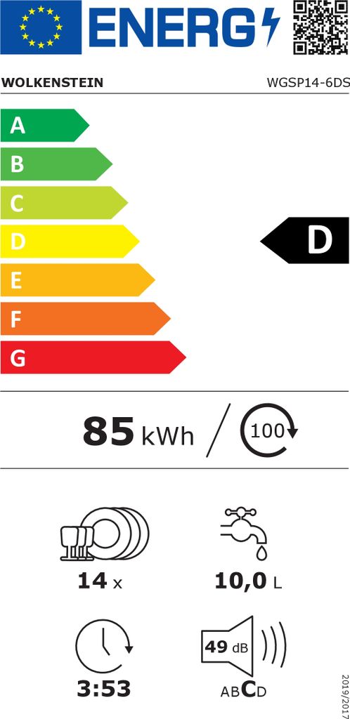 Wolkenstein WGSP14-6DS Geschirrspüler, freistehend 60cm Produktbild 2