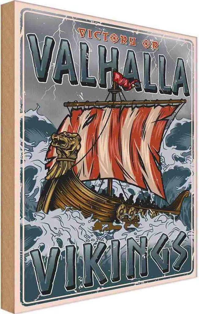 vianmo Holzschild 40x30 cm Valhalla Vikings Dekoration