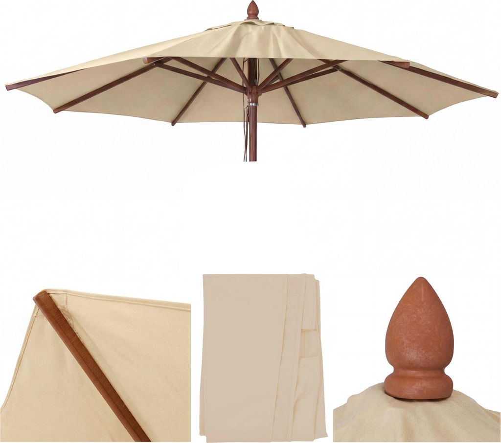 Ersatz-Bezug für Gastronomie Holz-Sonnenschirm MCW-C57b, Sonnenschirmbezug, rund Ø4m Polyester 4kg creme