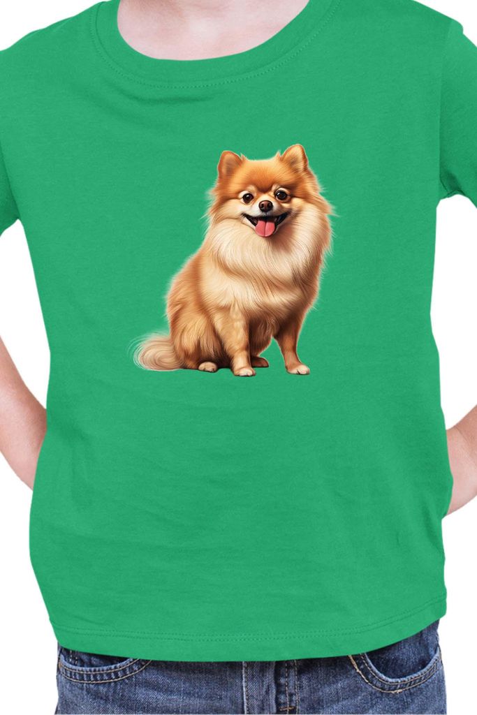 Kinder T-Shirt Dogs Breeds Pomeranian Dog Breed 006, 5-6 Jahr - 116 / Grün