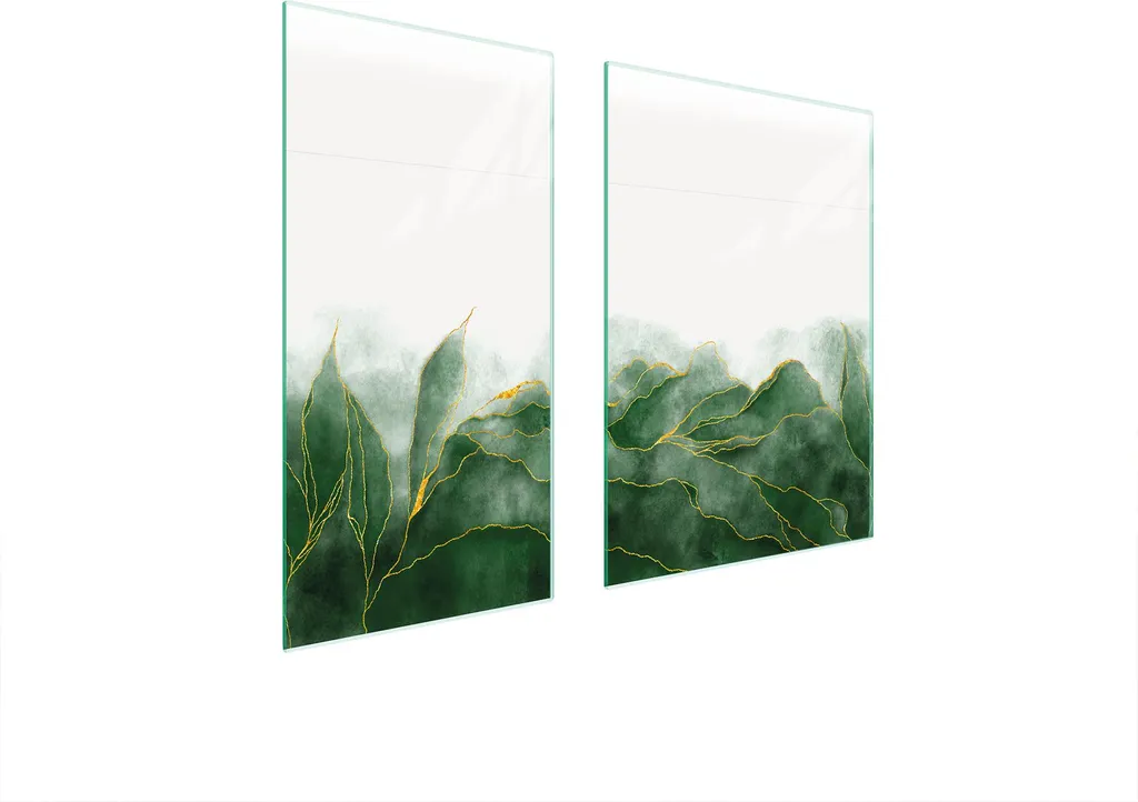 Copri Piano Cottura 75x52 in Vetro Temperato Foglie Verdi 2 Pezzi