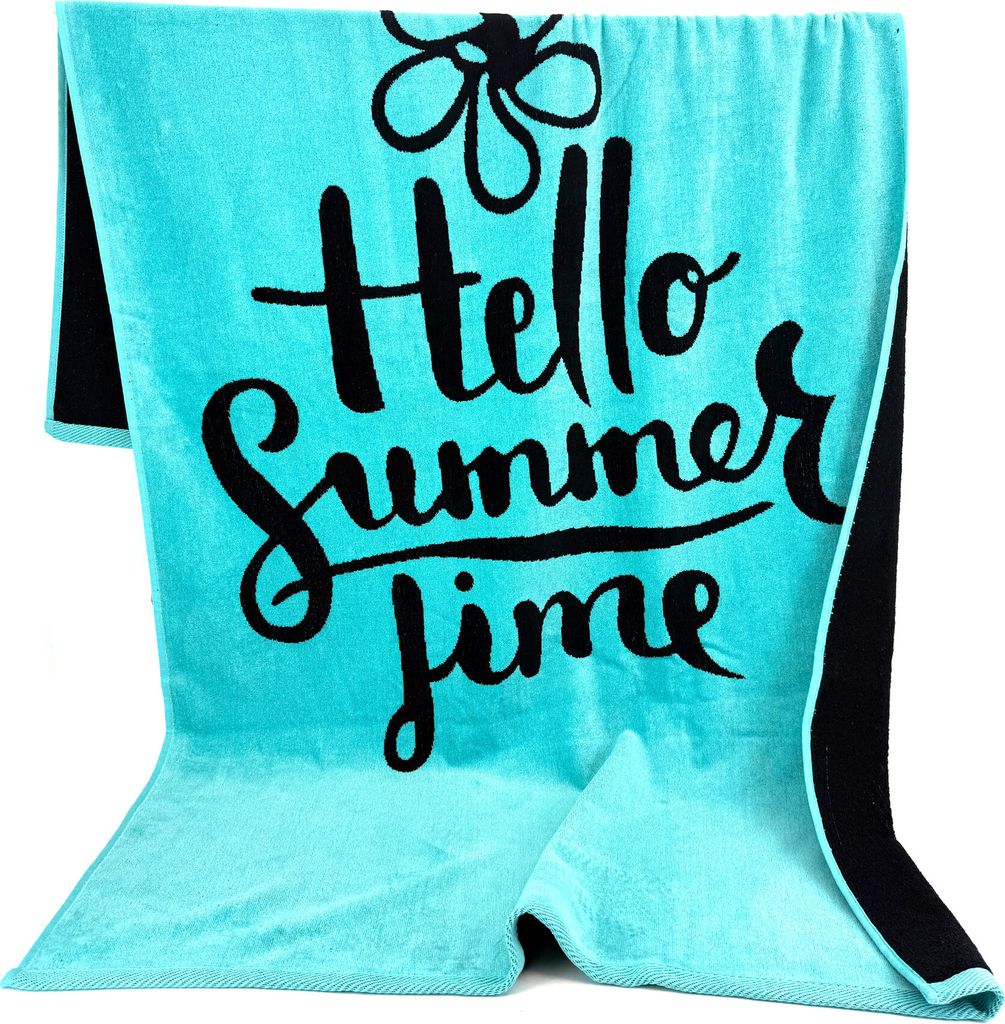 Heimtexland Strandtuch Soft Velours Badetuch Sommer Handtuch 90 x 160 cm Duschtuch saugstark Frottier 100% Baumwolle Typ907 Hello türkis - 1 St...