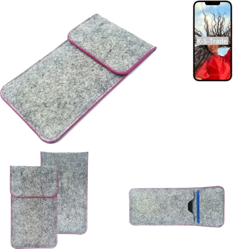 K-S-Trade Handy Schutz Hülle kompatibel mit Apple iPhone 13 Schutzhülle Handyhülle Filztasche Pouch Tasche Case Sleeve Filzhülle hellgrau pinker