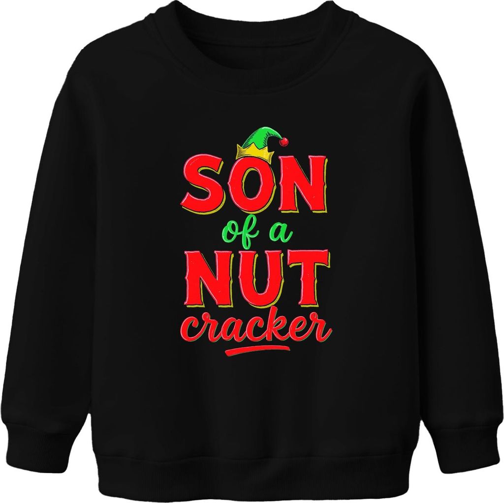 SON of a NUT lustig Weihnachten Geschenk Sohn Nussknacker Humor Uni Kinder Sweatshirt Pullover, Schwarz, 104