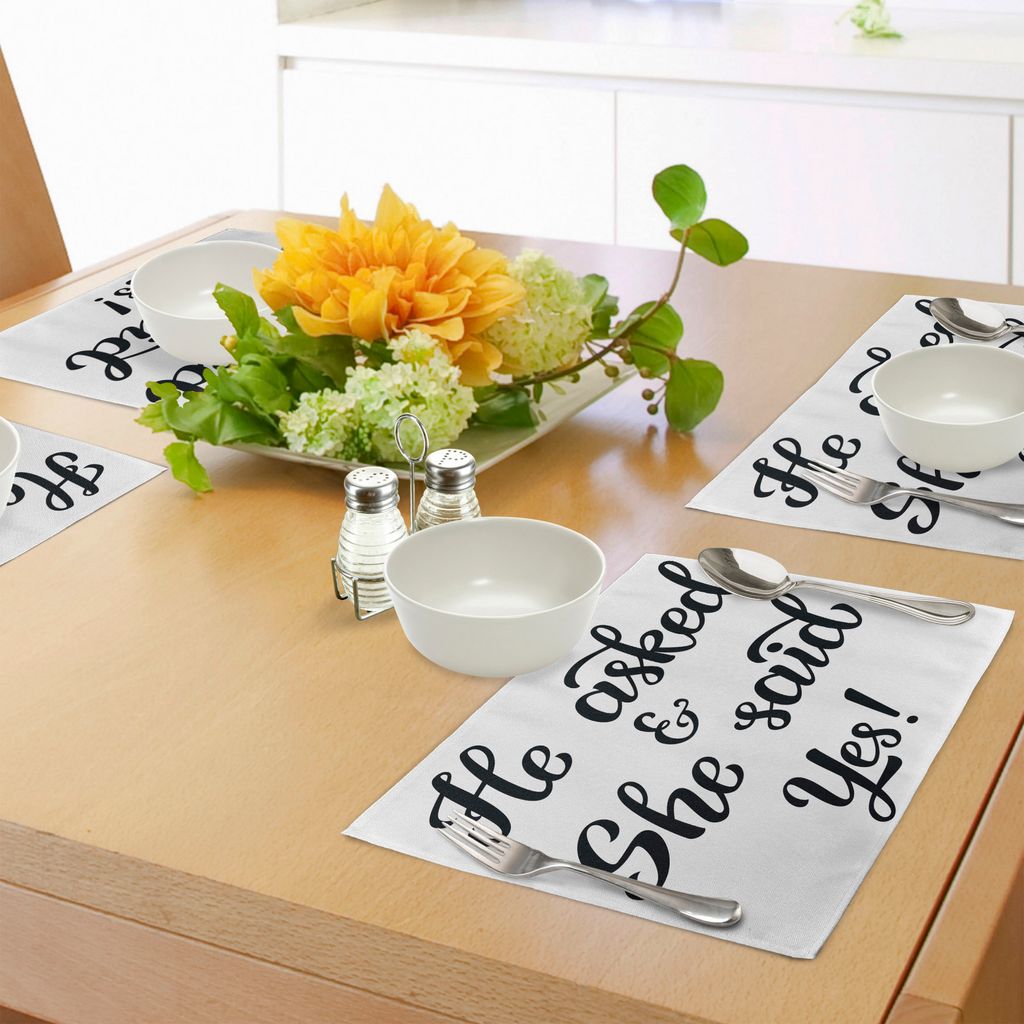 ABAKUHAUS Verlobungsfeier Platzmatten, Hand geschriebene orientalische Design Hochzeit Engagement Zitat Artwork Print, Tiscjdeco aus Farbfesten Sto...