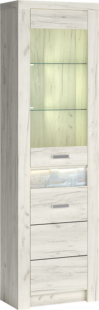 Eckvitrine modern in Esche weiß mit LED Beleuchtung INGENIO-161