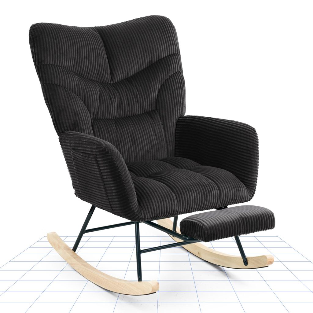 FLEXISPOT Schaukelstuhl Schaukelsessel mit hoher Rückenlehne & Fußstütze, Relaxsessel mit Holzkufen, gepolstert für Wohnzimmer, bis 120 kg, Sch...