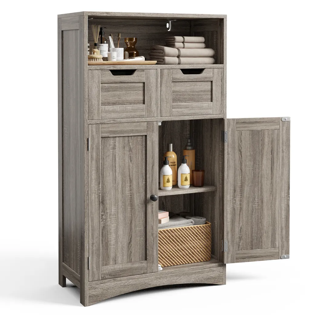 Rangement salle de bain compact pour serviettes et cosmétiques, 2 portes AP52