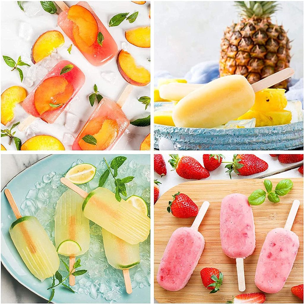 MICHIHOMIE Eis Am Stiel Formen Set - 2x8 Kavitäten Mit 100 Holzstielen BPA-frei