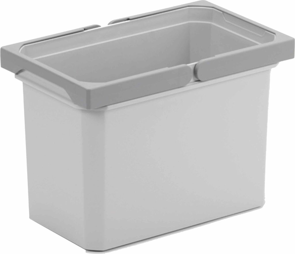 A light gray and white rectangular bin with a gray rim.