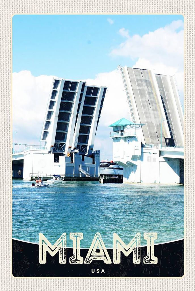 vianmo Holzschild 18x12 cm Miami Amerika USA Brücke Schiffe Bildmotiv Reisemotiv Abenteuer Reisen