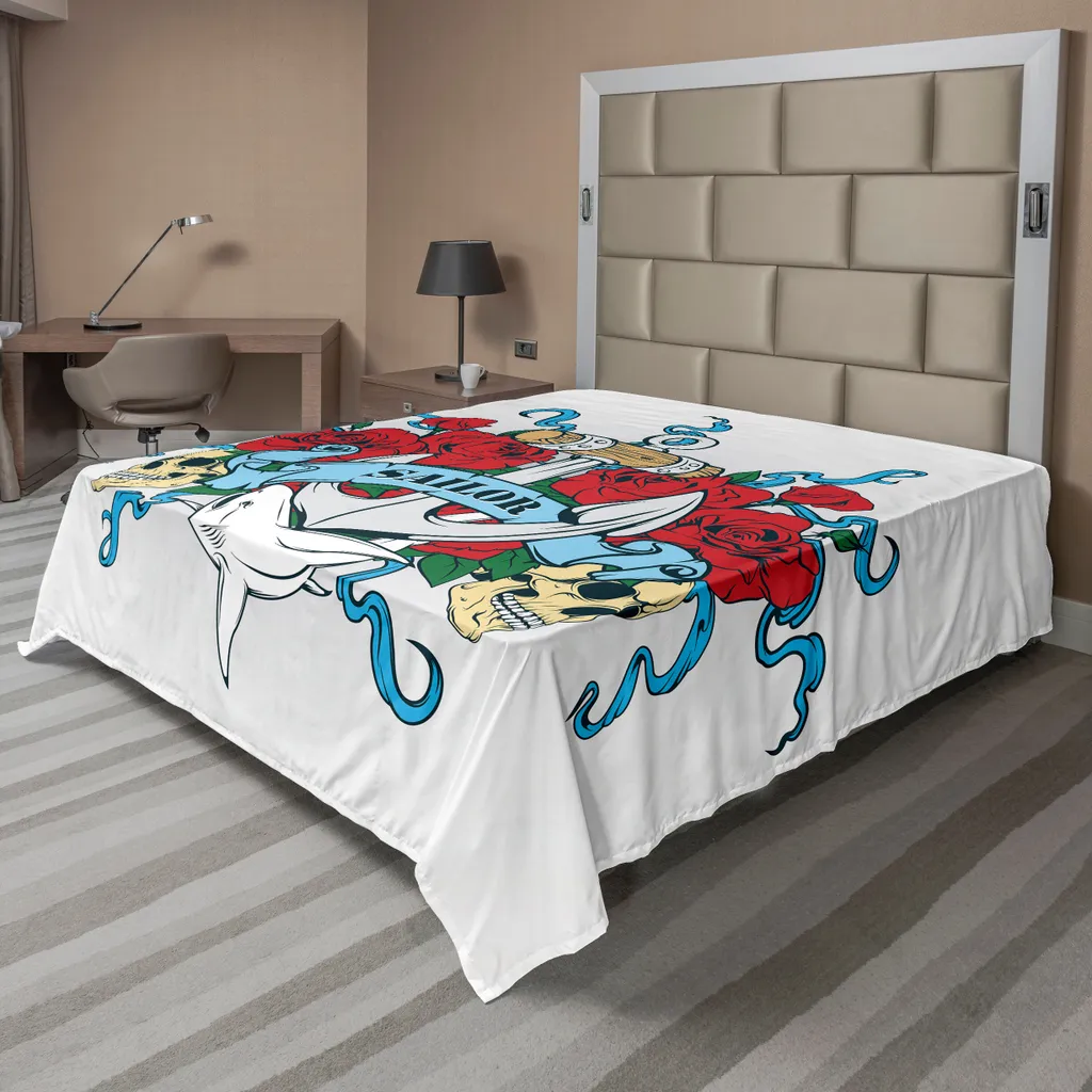 Drap de lit en microfibre douce motif Ancre et Dauphin coloris Multicolore
