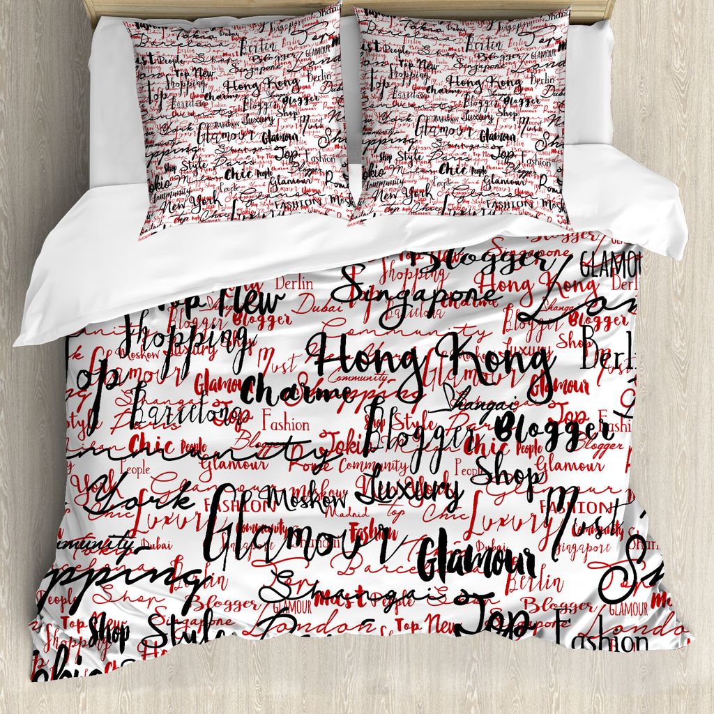 ABAKUHAUS Modern Bettbezug, Populäre Art und Weise Worte, Milbensicher Allergiker geeignet mit Kissenbezügen, 200 cm x 200 cm - 80 x 80 cm, Rot S...