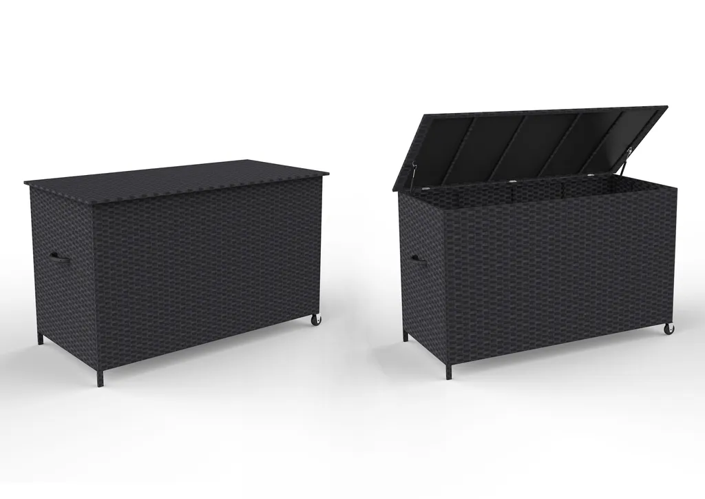 Coffre à coussins noir mobile Lamar avec roulettes intégrées 290L