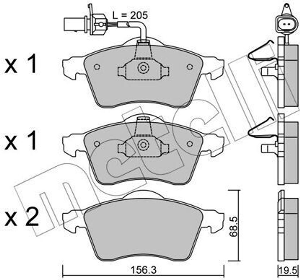 METELLI Bremsbeläge Satz Vorne Bremsklötze für VW Transporter IV Bus (70B, 70C, 7DB, 7DK, 70J, 70K, 7DC, 7DJ) 22-0263-1