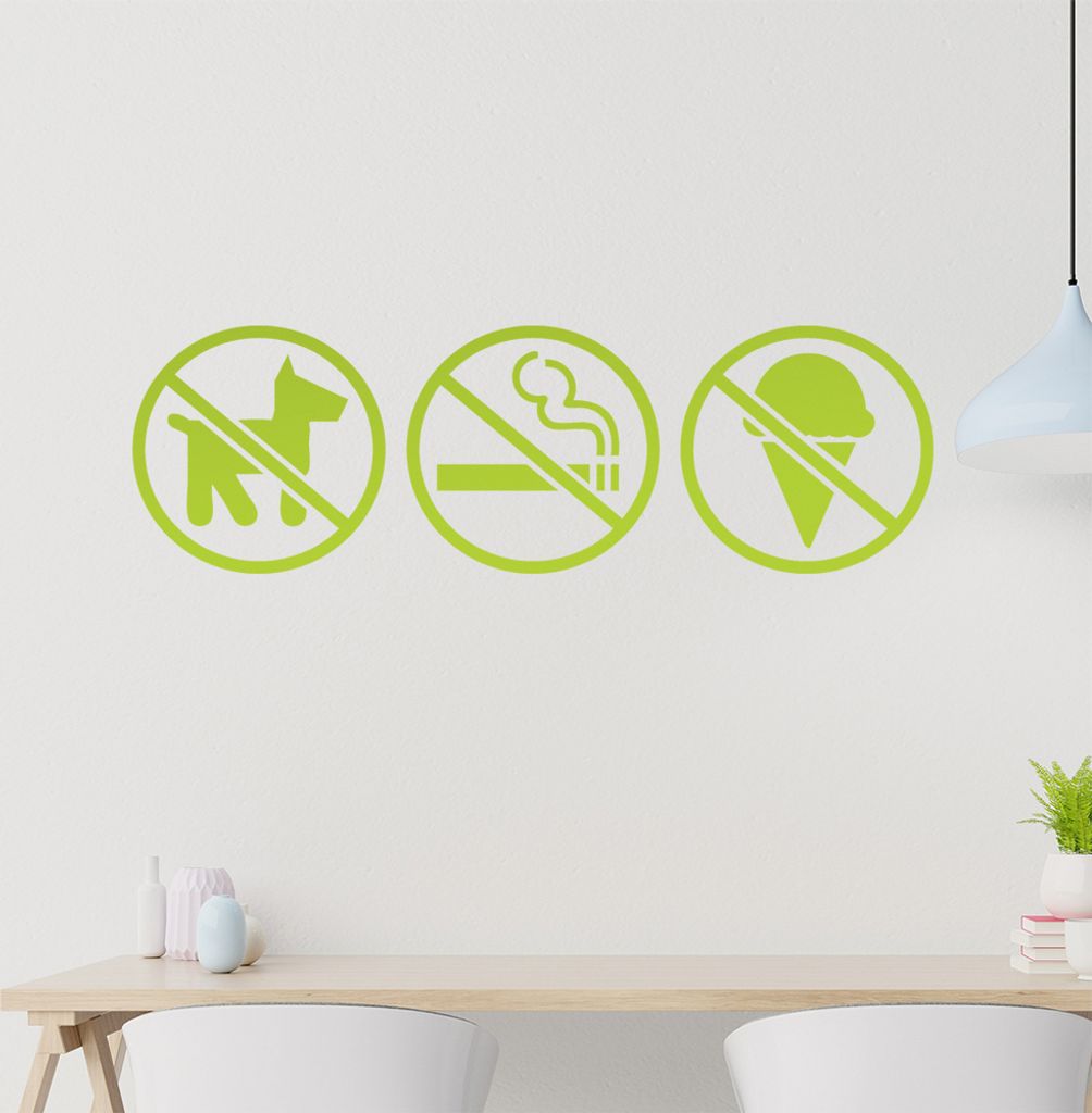 nicht Raucher kein Eis kein Hund Wandtattoo in 6 Größen - Wandaufkleber Wall Sticker - Dekoration, Küche, Wohnzimmer, Schlafzimmer, Badezimmer