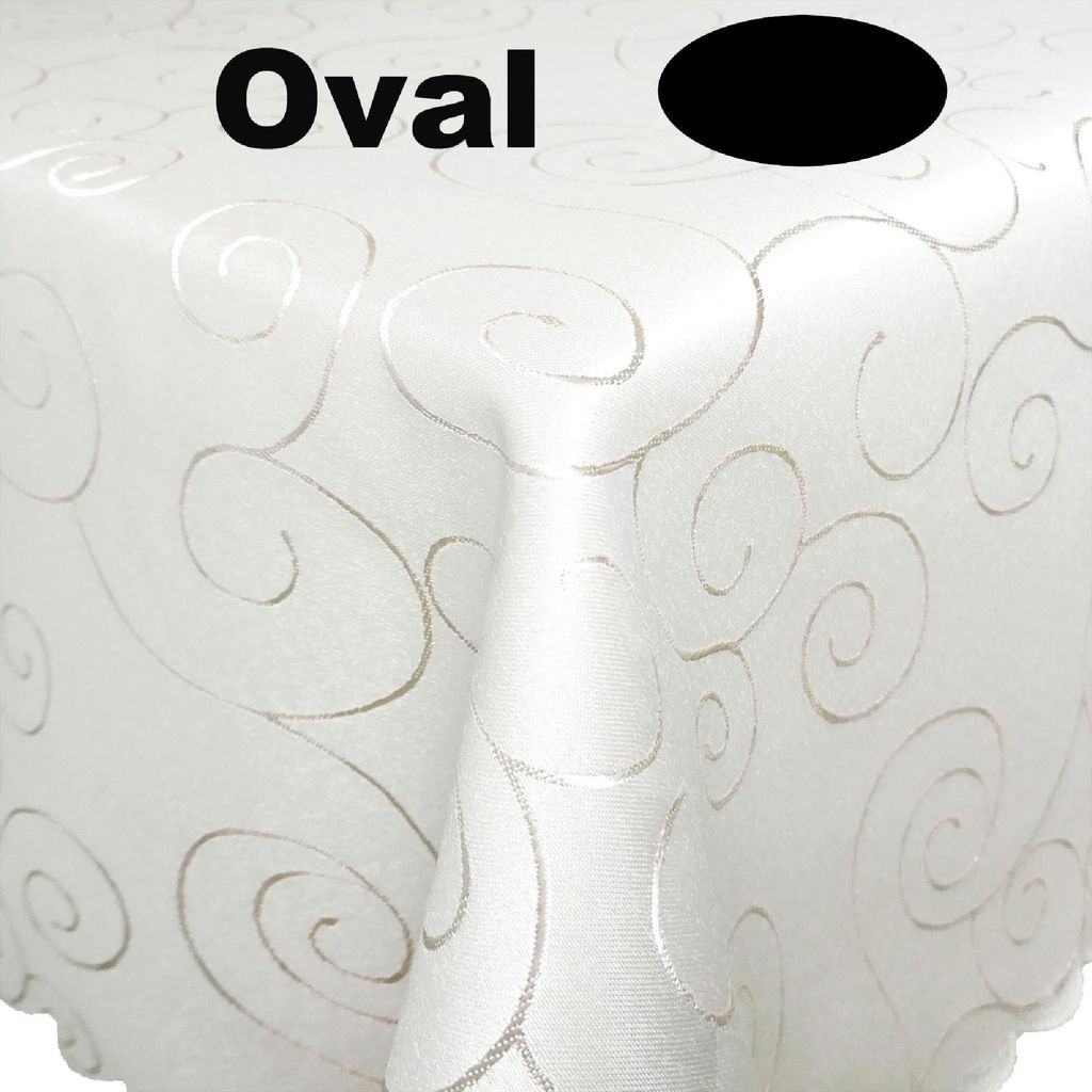Ornamente Tischdecke OVAL 160x260 CREME Offwhite pflegeleicht bügelfrei