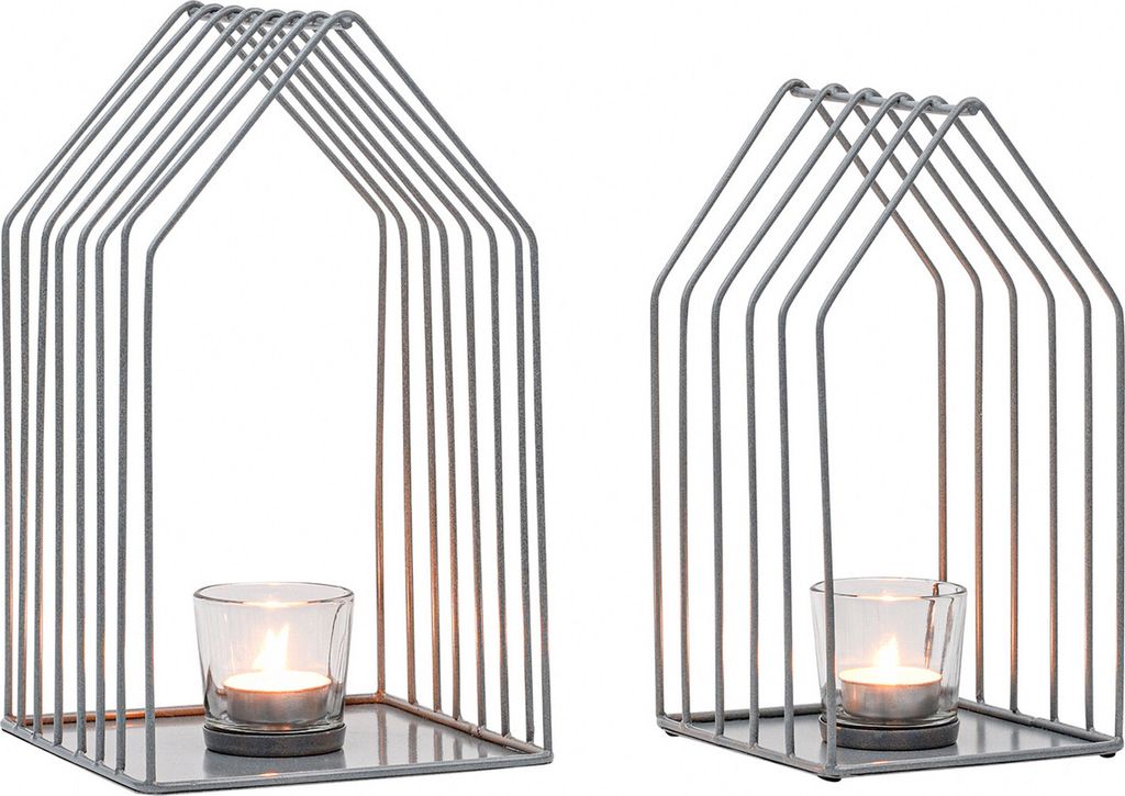Marrakesch 2er Set Skandinavische Deko Teelichthalter aus Metall & Glas in grau 28cm groß | Windlicht Carlon als Frühling Wohnzimmer Tisch Deko |...