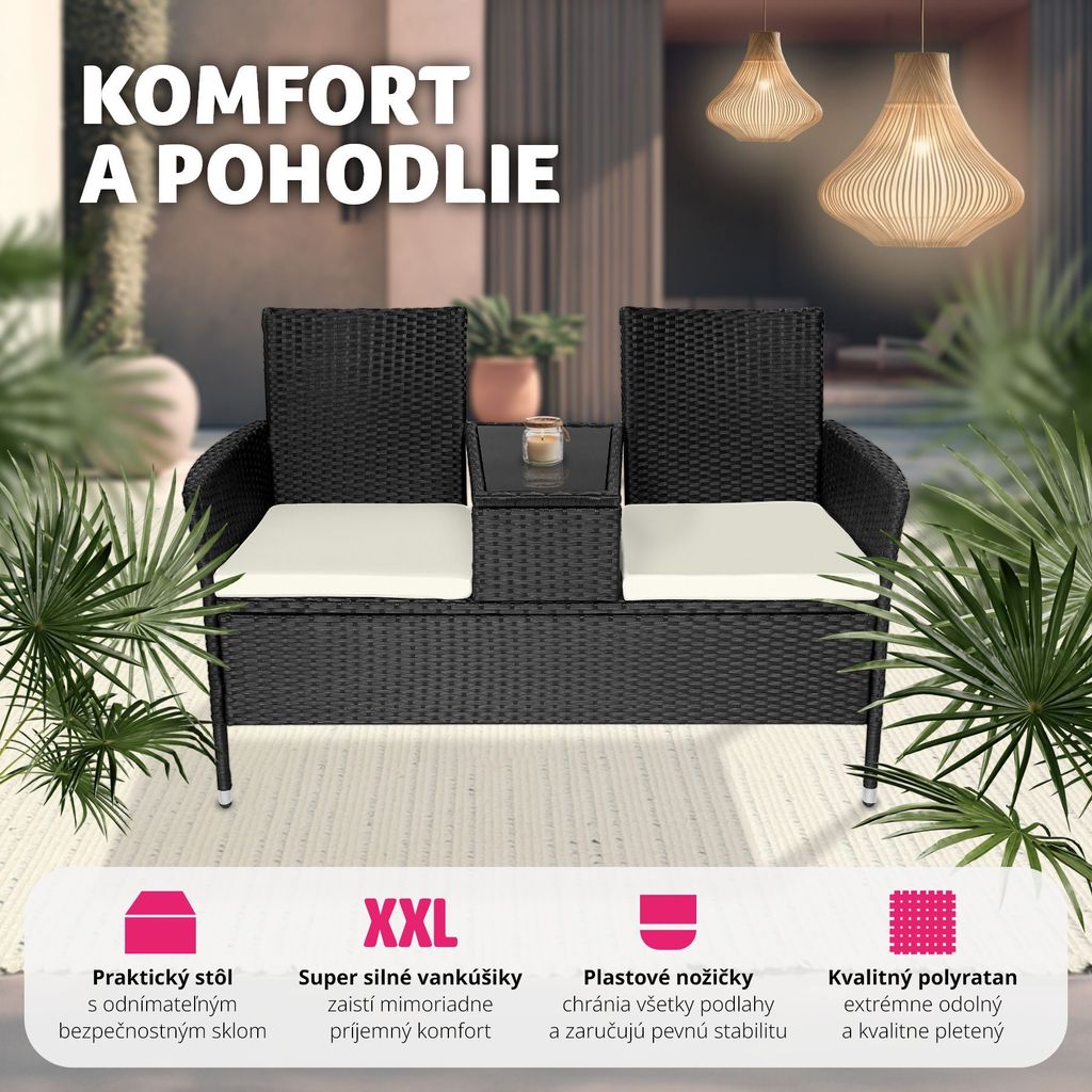 Ratanová záhradná lavica Narbonne 2-miestna 131 x 59 x 82 Obrázok produktu 5