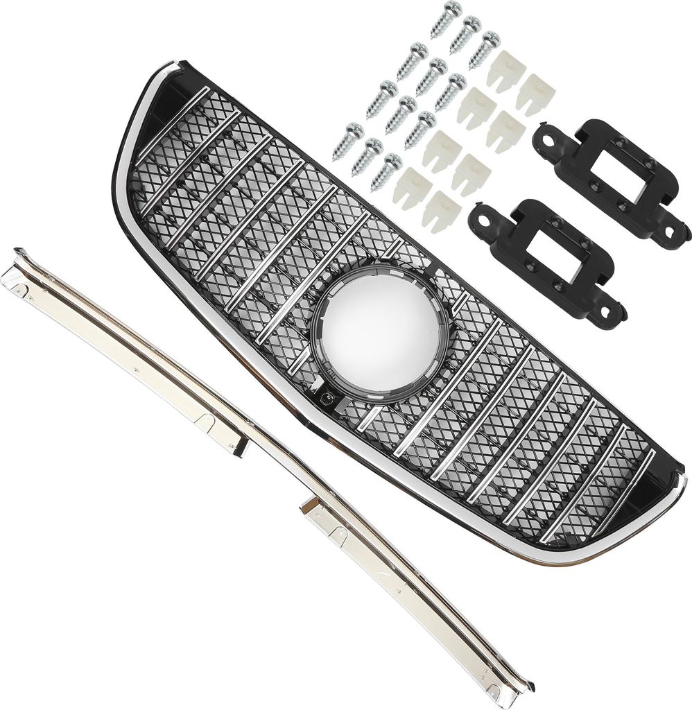 Frontgrill für die obere Motorhaube für Mercedes-Benz VITO-Klasse W477 14-19 Frontgrill für obere Stoßstange Nieren Grill AMG-Stil Schwarz Chro...