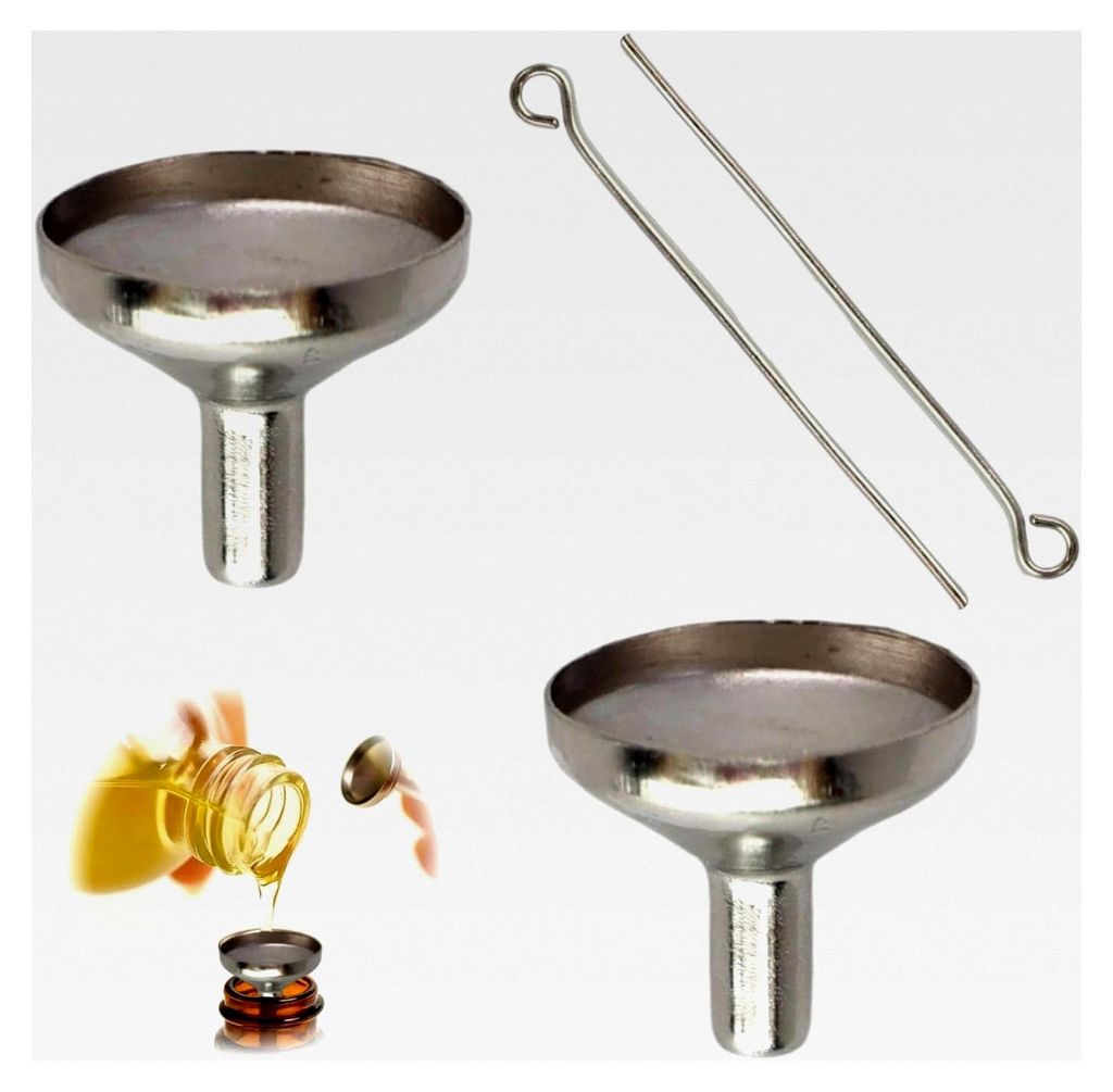 2 Stück Mini-Trichter aus Edelstahl mit Führungsstab für Küche, Kosmetik, Flüssigkeiten und Auto-Betankung