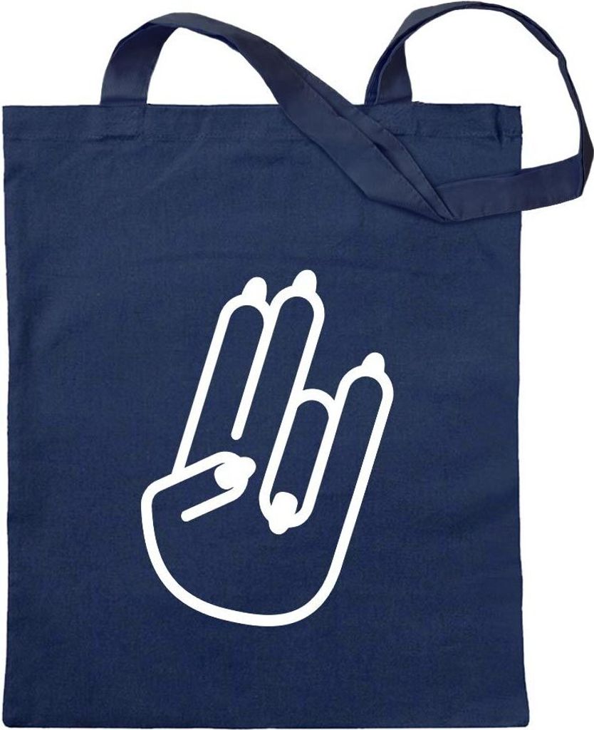 Kiwistar - Baumwolltasche - dunkelblau - The Shocker Hand Motiv2 - Tragetasche Stoffbeutel Umhängetasche Langer Henkel