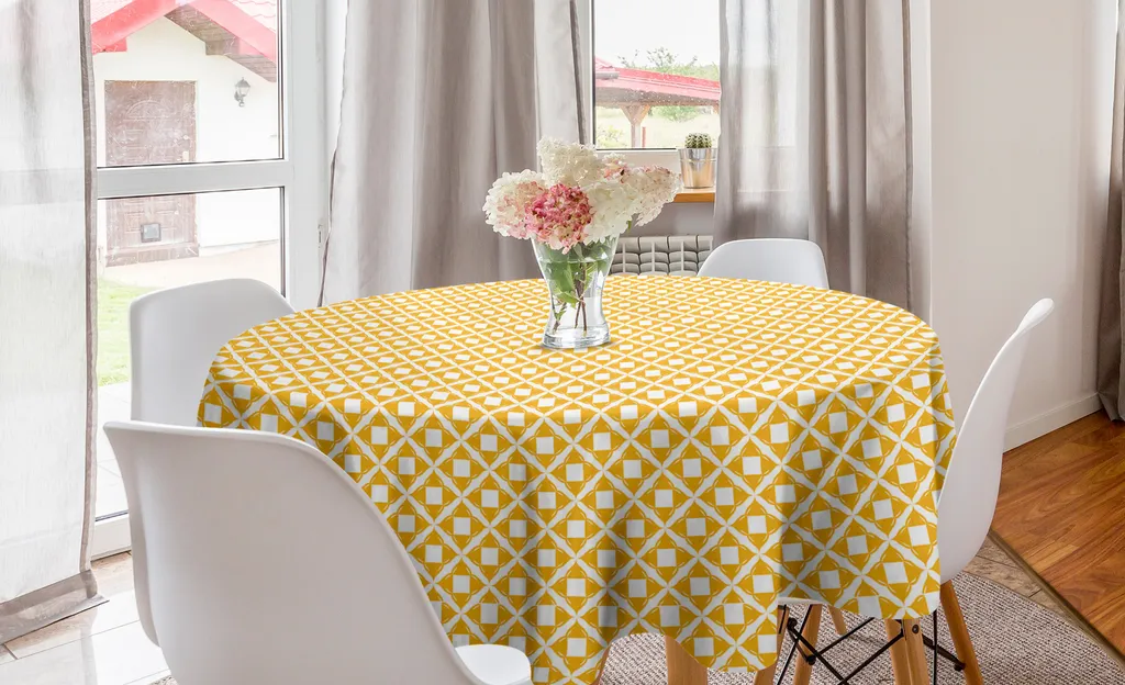 Elegante Tovaglia Rotonda 150cm ABAKUHAUS Arancio e Bianca Folk
