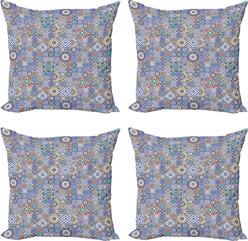 ABAKUHAUS marokkanisch Kissenbezug Set (4 Stück), Gitter Quadrat-Muster, Moderner Doppelseitiger Digitaldruck, 40 cm x 40 cm, Mehrfarbig