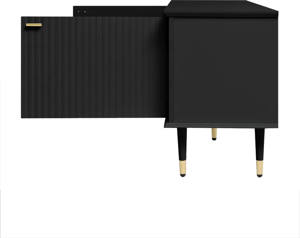 Meuble TV Noir Laqué 170x36cm avec Tiroirs Silencieux et Design Relief - 9